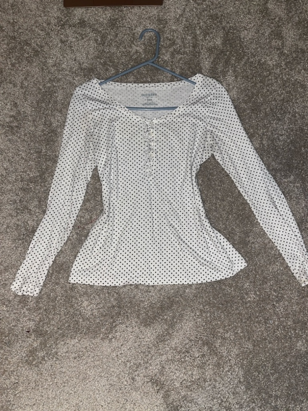 Old Navy White Polka Dot Long-Sleeve Henley Top